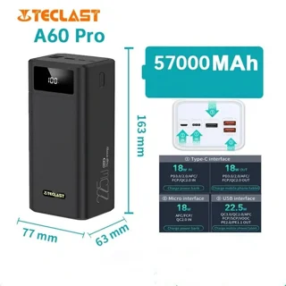 پاوربانک تکلاست مدل A60 Pro-K ظرفیت ۵۷۰۰۰ میلی‌آمپر ساعت 101736495